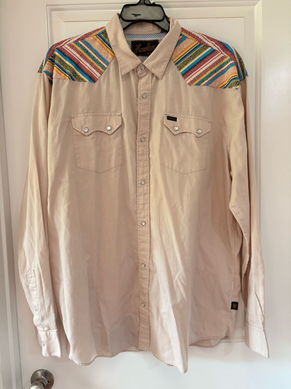 Howler Brothers Beige Western Shirt with Multicolor Striped Shoulder Panels